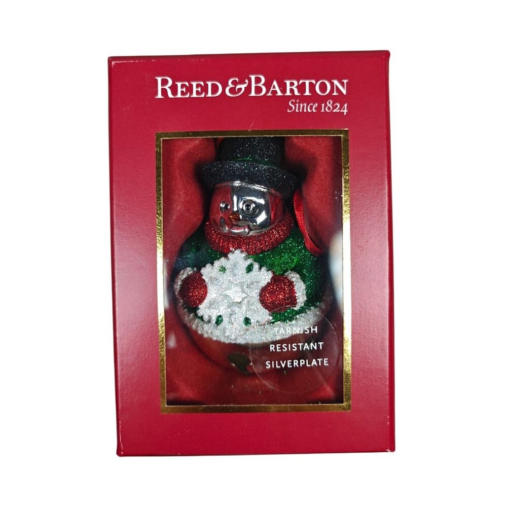 Reed & Barton Silverplate Sleigh Bell Snowman Ornament With Glitter Accents